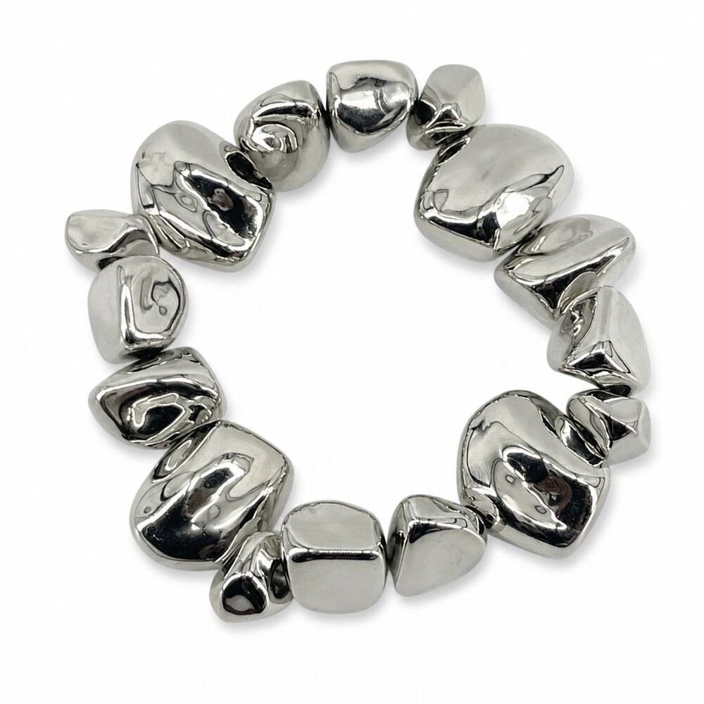 Cato Silver Tone Chunky Statement Pebble Stretch Bracelet Nickel Free New